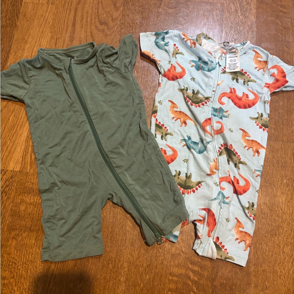 2 pc bamboo shortie bundle guisby and gerber 0-3 mo 6-9 mo Dino’s olive green